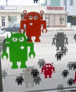 Giant Robots Lots of Giant Robot decals on a window